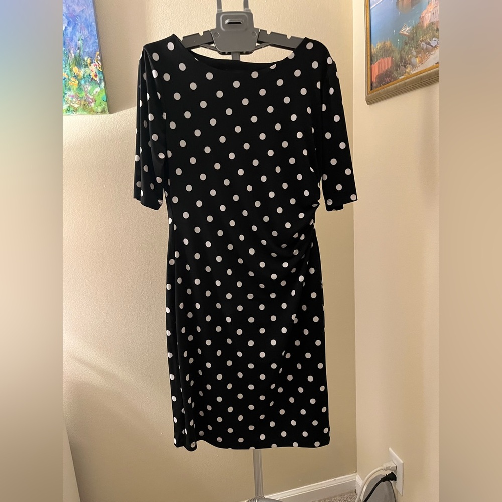 Connected Apparel Black Dress with White Polka Dots